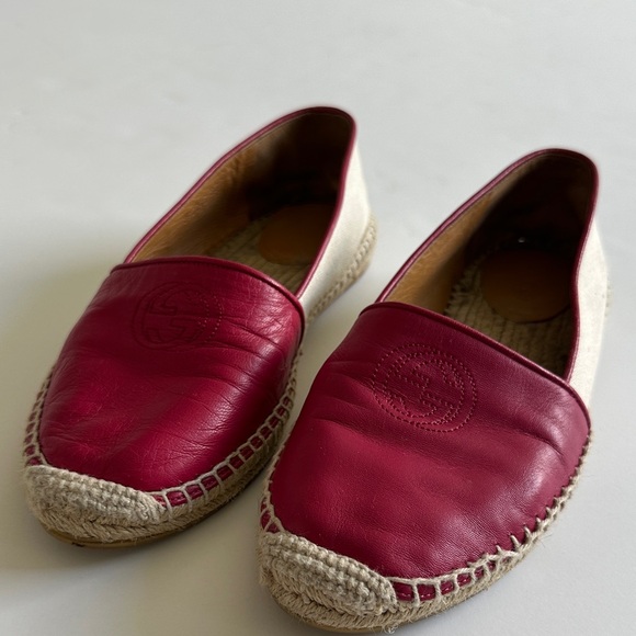 Gucci Burgundy and Beige Espadrilles - Picture 1 of 8